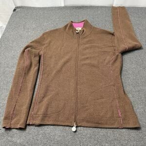 Neve Designs Womens Brown Zip Knit Sweater Jacket Pink Trim Large